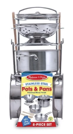 Melissa & Doug Stainless Steel Pots And Pans Pretend Play Kitchen Set For Kids