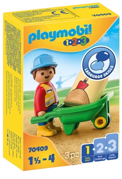 Playmobil 1 2 3 Construction Worker With Wheelbarro